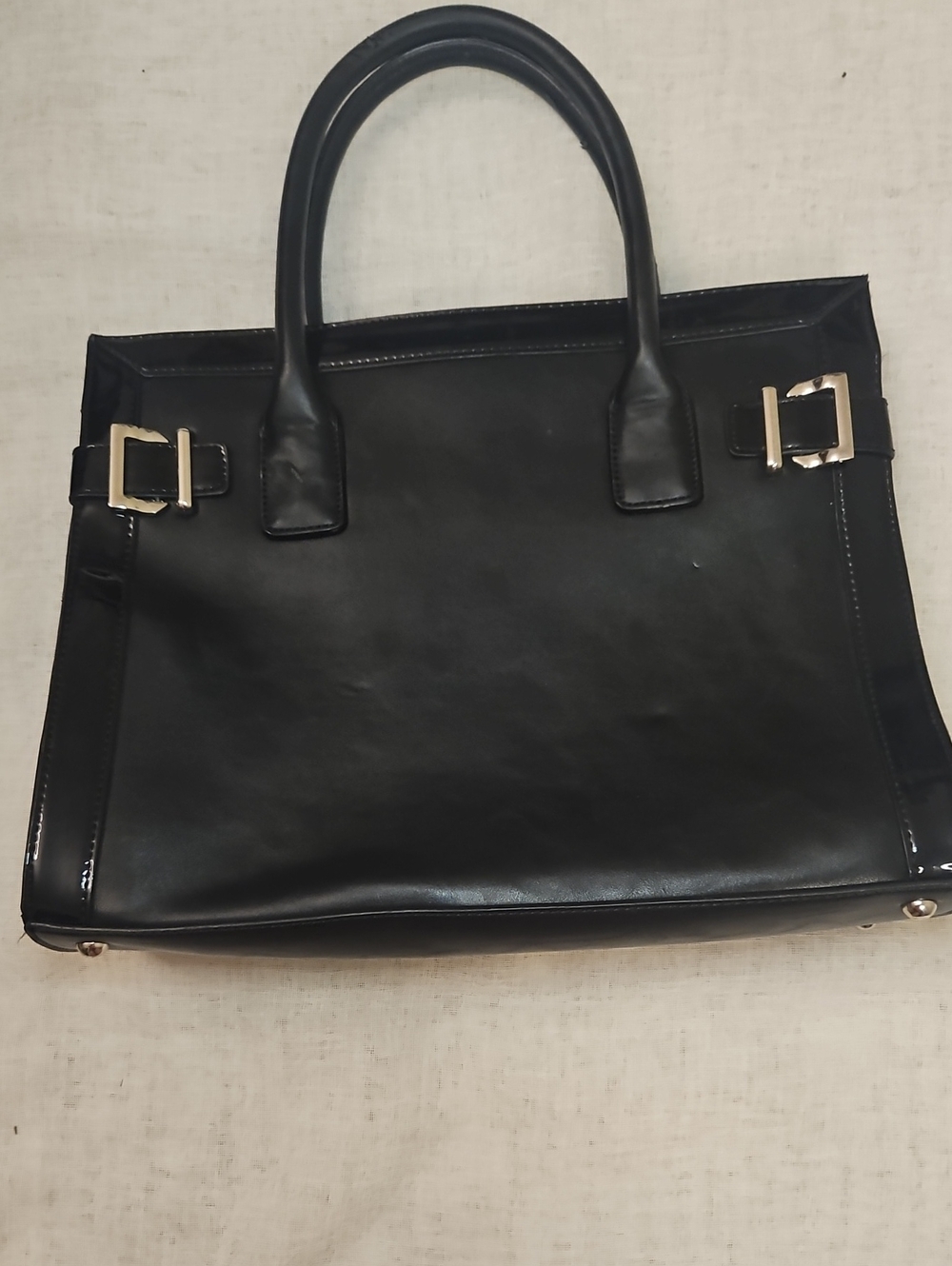 Nine West Black Structured Satchel with Silver Hardware